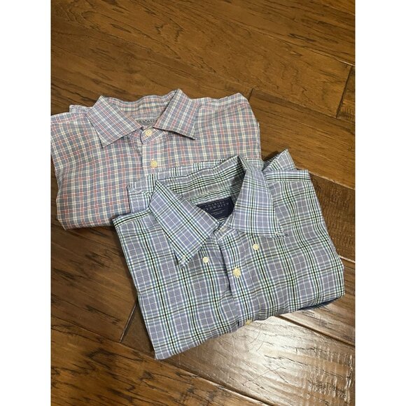 Lot of 2 Charles Tyrwhitt Mens Blue, Red Shirt Plaid XL & 18/37inches Non Iron - Picture 1 of 8
